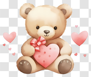 Watercolor Valentine Teddybear - Beige Teddy Bear Holding Pink Heart Illustration Transparent PNG