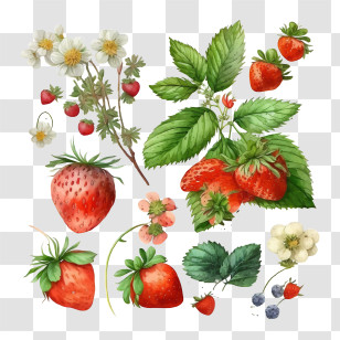 Watercolor Strawberries
 - Fresh Strawberries And Plant Transparent PNG