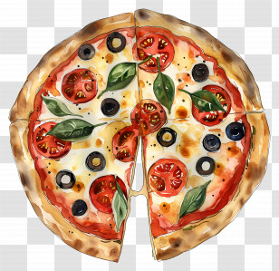 Pizza - Sliced Pizza With Toppings Illustration Transparent PNG