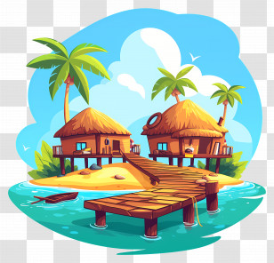 Tropical Beach Resort - Picturesque Tropical Island With Huts Transparent PNG