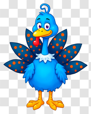 Cartoon Turkey - Blue Cartoon Bird With Colorful Feathers Transparent PNG