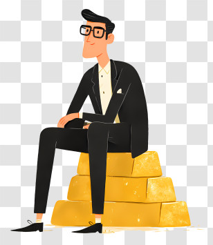 Businessman Sitting Gold Bars - Businessman Sitting On Gold Bars Transparent PNG