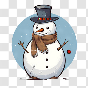 Snowman - Cartoon Snowman With Scarf And Hat Transparent PNG
