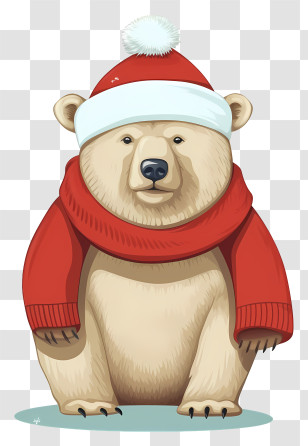Cartoon Bear - Polar Bear In Christmas Attire Transparent PNG