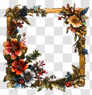 Decorative Gold Fram - Floral Decorative Frame With Golden Flowers Transparent PNG