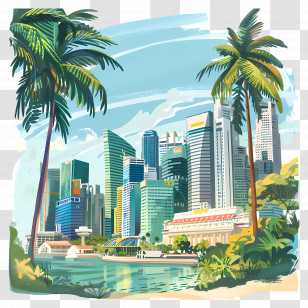 Singapore - Modern Cityscape With Palm Trees Transparent PNG
