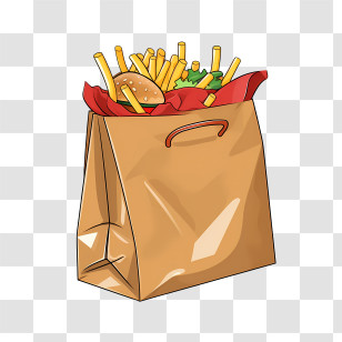 Food Delivery Bag - Fast Food Combo With Fries And Burger In Paper Bag Transparent PNG