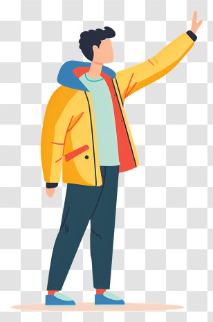 Man Raising Hand - Man In Yellow Jacket Waving Transparent PNG