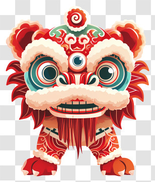 Chinese New Year - Colorful Lion Dance Illustration Transparent PNG