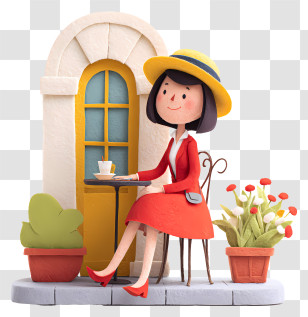 Girl Waiting At Cafe - Woman In Red Dress Transparent PNG