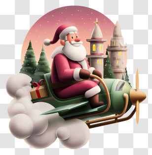 Christmas 3d - Santa Flying On Airplane With Gifts Transparent PNG