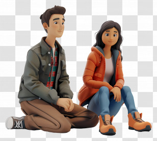 People Sitting - Casual Cartoon Couple Sitting Together Transparent PNG