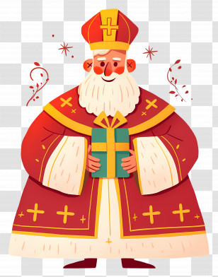Sinterklaas - Saint Character With Festive Gift Transparent PNG