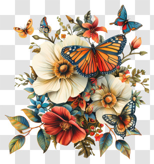Butterflies - Flower And Butterfly Nature Illustration Transparent PNG