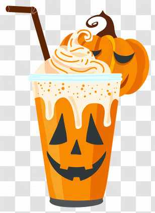 Halloween Milkshake - Pumpkin Spice Latte With Whipped Cream For Halloween Transparent PNG