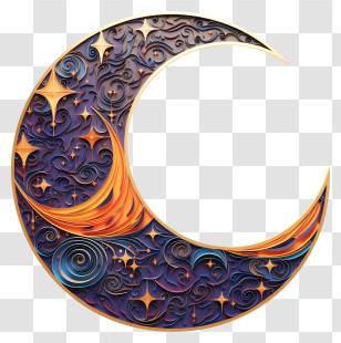 Multicolored Paints Moon And Star - Artistic Crescent Moon With Ornamental Patterns Transparent PNG