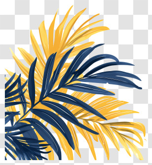 Palm Branches - Yellow And Navy Tropical Leaves Illustration Transparent PNG