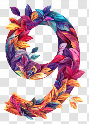 Number 9 - Colorful Leaf Number 9 Illustration Transparent PNG