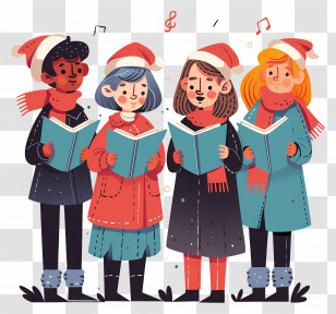 Go Caroling Day - Group Of Happy Christmas Carolers In Festive Outfits Transparent PNG