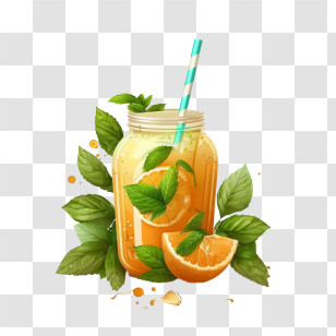 Orange Juice - Refreshing Orange Juice In A Jar With Mint Transparent PNG