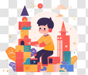 Child Playing Blocks - Child Playing With Colorful Blocks Transparent PNG