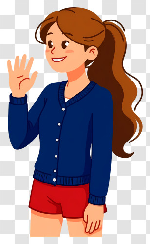 Woman Say Hi - Girl In Blue Cardigan Waving Transparent PNG