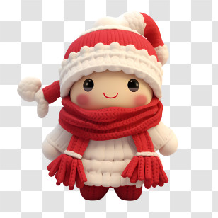 Christmas Doll - Cute Winter Doll With Red Hat And Scarf Transparent PNG