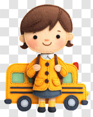 Student Getting On School Bus - Schoolgirl With School Bus Transparent PNG