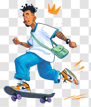 Cool Man Skateboarding - Energetic Skateboarder Character Transparent PNG