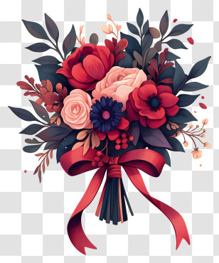Flower Bouquet Art - Colorful Flower Bouquet With Ribbon Transparent PNG