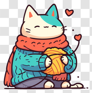 Anime Cat - Cozy Cat Knitting Illustration Transparent PNG