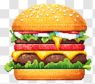 Pixel Hamburger - Pixel Art Cheeseburger With Lettuce Transparent PNG
