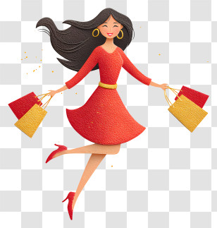 Cartoon Woman Jumping Shopping - Happy Shopper With Bags Transparent PNG