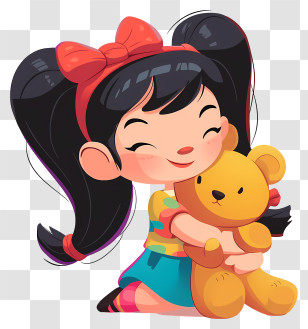 Cartoon Girl Hugging Bear - Happy Girl Hugging A Teddy Bear Transparent PNG