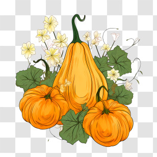 Autumn Gourds
 - Pumpkins And Leaves For Autumn Scene Illustration Transparent PNG