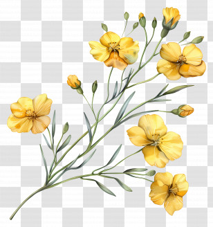 Yellow Flowers - Branch Of Yellow Wildflowers Transparent PNG