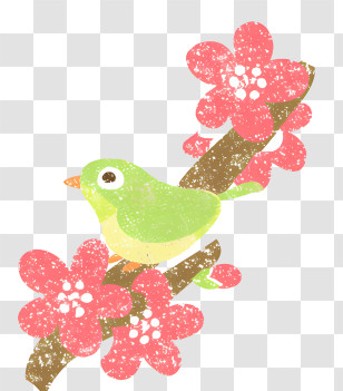 Icon - Bird On A Cherry Blossom Branch Illustration Transparent PNG