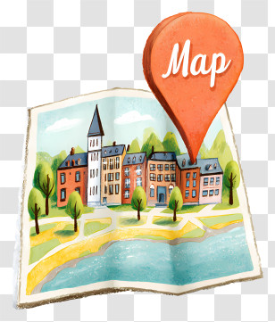 Map With Marked Location - Map With Buildings And Location Pin Transparent PNG