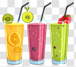 Smoothies - Colorful Glasses Of Fruit Juice And Smoothies Transparent PNG