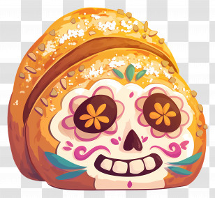 Pan De Muerto - Decorated Day Of The Dead Bread Illustration Transparent PNG