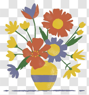 Floral Arrangement - Yellow Flower Vase With Colorful Flowers Transparent PNG