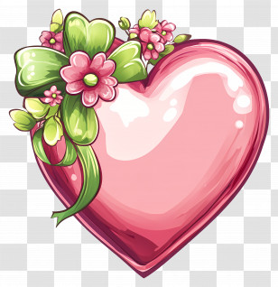 Valentine Heart - Pink Heart With Flower Decoration Transparent PNG