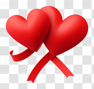 Wedding Symbol - Romantic Red Hearts With Intertwining Ribbon Transparent PNG