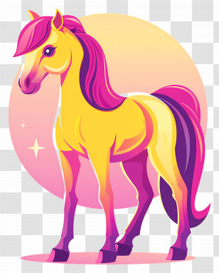 Horse - Colorful Yellow And Pink Horse Illustration Transparent PNG
