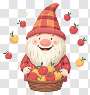 Autumn Gnome - Happy Gnome With Apple Basket Transparent PNG