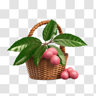 Lychee
 - Basket With Fruits And Leaves Transparent PNG