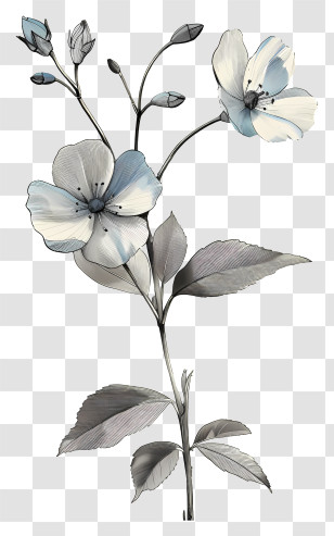 Blue Flower - Monochromatic Flower Stem Illustration Transparent PNG