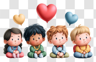 Happy Childrens Day - Children With Heart Balloons Transparent PNG