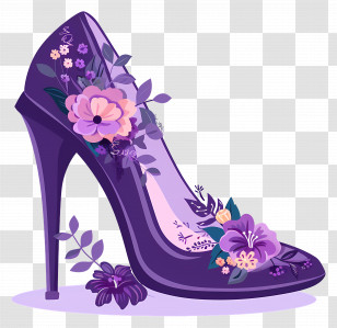 Stiletto Shoe - Illustration Of Purple High-Heeled Shoe With Floral Design Transparent PNG