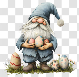Easter Day Gnome - Adorable Easter Gnome With Painted Eggs Transparent PNG